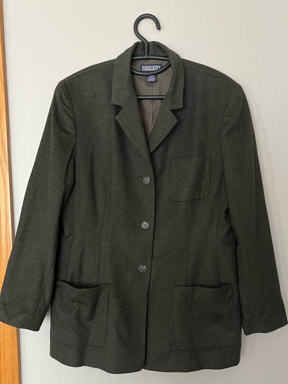 Lands End women’s sport coat green wool cashmere minimalist academic suit